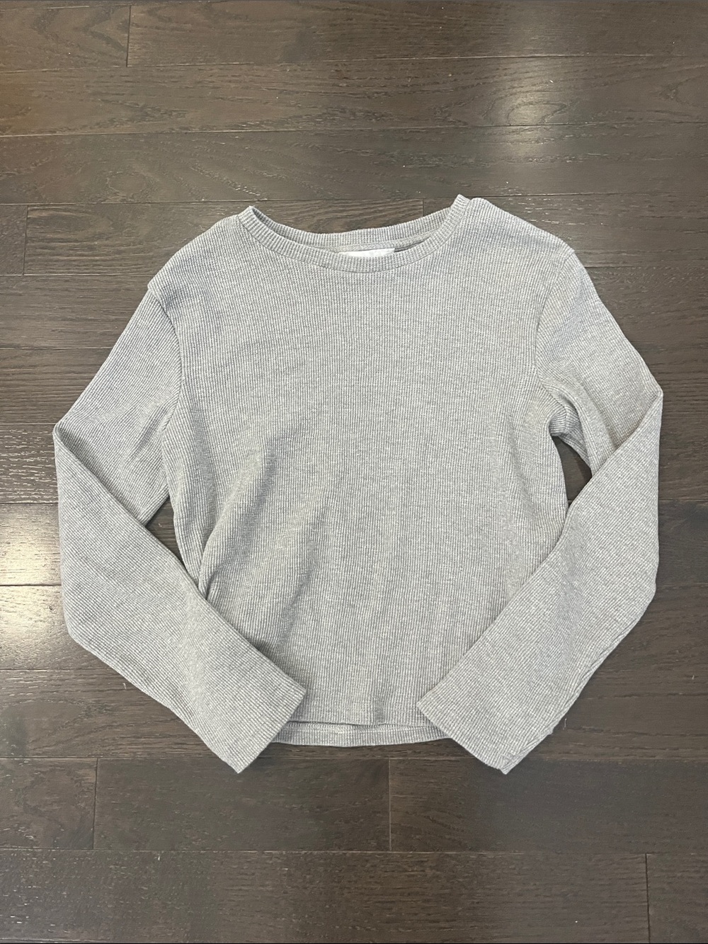 Light Gray Ribbed Knit Long Sleeve Top